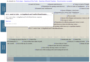 Screenshot of the timeline used to display the entries of Howard Carter's and Arthur Mace's Journals and diaries